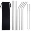 Environmentally Friendly Metal Reusable 304 Beverage Milk Tea Straight And Curved Straw With Box Cleaning Brush Set Party Bar Accessories