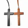 Double wooden cross pendant necklace vintage Tibetan silver beads leather cord sweater chain jewelry handmade Fashion 12pcs