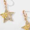 Fashion Geometric Gold Color Star Shape Crystal Dangle Earrings for Woman Trendy Drop Oil Flower Pendant Earring Jewelry