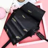 Gold Feather Black Coating Umbrellas Fresh Folding Umbrella Womens Windproof Students Rain Sun Dual-use Three-fold