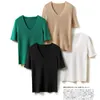Women's T Shirts Merino Wool Thin Knit Women Vneck Pullover Half Sleeve Spring Summer Tshirt Tees S/34-3XL/44