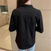 Black Basic Blouses Женские летние элегантные офисные женские рубашки с длинным рукавом мода корейская двойная грудь прямой топы 210515