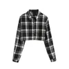 WOMENGAGA Spirng Plaid Street Colletto rovesciato allentato Camicia corta monopetto Camicetta Top Inverno 080H 210603