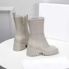 Diseñadores de lujo Mujeres Botas de lluvia Estilo Inglaterra Impermeable Welly Goma Agua Lluvias Zapatos Tobillo Botín Botines 7688