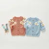 Cardigan tricoté pour bébés filles, automne, printemps, hiver, tout-petits, broderie marguerite, vêtements d'extérieur à simple boutonnage, pulls décontractés, Y1024