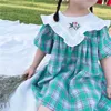 韓国風のリトルガールズ刺繍ドレス子供服女の子韓国ドレス赤ちゃん夏の格子縞のフロックキッズ衣装210615
