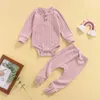 Pudcoco 0-18m 2 pièces nouveau-né bébés garçon fille vêtements décontractés ensemble solide col rond à manches longues barboteuse et pantalon tenue G1023