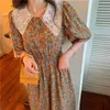 Plus Size Floral Printed Vintage Women Dress Summer Short Sleeve Peter Pan Collar A-line Korean Elegant Ladies Midi Vestido 210513