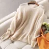 긴팔 라운드 넥 얇은 스웨터 여성 느슨한 솔리드 컬러 중공 단순 하더 풀오버 스웨터 여성 봄 여름 210810