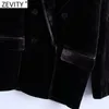 Donna Chic doppio petto per il tempo libero Blazer in velluto Cappotto Lady Tasche a maniche lunghe Outwear Suit Top da ufficio CT660 210416