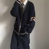 Men's sweater vintage baggy women's sweater student pullover preppy V-neck coat cardigan