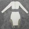 Kadın Giyim Seti Kış Seksi Tasarımcı Püskül Beyaz İki Adet Parti Yüksek Sokak Ünlü Bandaj T-Shirt Etekler 210527