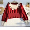 Vintage col marin pull tricoté femmes automne élégant décontracté à manches longues style Preppy tricot pulls dames pull hauts 210417