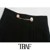 TRAF Женщины шикарные моды с цепной плиссированные Бермудские шорты юбки винтажные высокие талии задняя молния женские юбки Mujer 210415