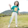 Summer Toddler Kids Sports Suit Green /Yellow Pattern T Shirt+Trouers 2pcs Tracksuit Teenage Girls Casual Clothing Sets