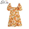 Hsa Abito estivo da donna Manica corta Vita alta Arancione Papillon senza schienale Midi Lunghezza al ginocchio Vestidos Beach Style Holiday Robe Boho 210716