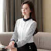 Autumn Stand Collar Shirt Women Office Lady Long-Sleeve Korean Striped Blouse Women Plus Size Chiffon Ladies Tops 10751 210528