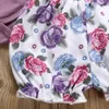 夏の3ピースの赤ちゃん幼児の女の子フリルボディスーツ花のショートパンツとヘッドバンドセット210528