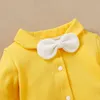 Summer and Spring Baby Boy / Girl School Style Bowknot Decor Long-sleeve Jumpsuit One Pieces Jumpsuits 210528