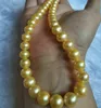 9-10mm Golden Natural Pearl Beaded Necklace 20inch Women's Gift Bridal Jewelry