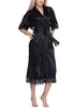 High Quality Black Women Silk Rayon Robe Sexy Long Lingerie Sleepwear Kimono Yukata Nightgown Plus Size S M L XL XXL XXXL A-050 211101