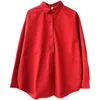 Vårkonst Style Kvinnor Långärmad Loose Solid Shirts All-matchad Casual Turn-down Collar Bomull Red Blouse Plus Size V284 210512