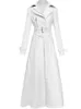 Nerazzurri Spring Runway White Long Longe Leather Trench Poat для женских рукава Элегантная роскошная модная женская дизайнер 211027