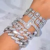 Biżuteria z biodrem złota Diamentowa bransoletka lodowana z Cuubic Zirconia Miami Bagieette S Bangle for Women239y