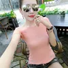 T-shirts de bronzage de fil net pour femmes sexy manches courtes été couleur unie O cou femmes t-shirt hauts 210507