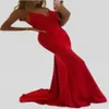 Sexig Spaghetti Mermaid Red Prom Dress Long Lace Applique Evening Gown Graduation Party Formella Klänningar