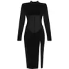 High Quality Black Elegant Velvet Women Dress Sexy Bodycon Long Sleeve Buttons Celebrity Evening Party Vestidos Fashion 210527