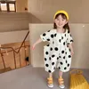 Summer fashion dot Plane shape loose short sleeve bodysuits Kids Children cotton wide leg jumpsuits 2-7Y 210615