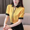 Camisa de gasa Mujer Estilo coreano Manga corta Color sólido Tops y blusa Casual Pullover 9500 50 210508
