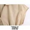 TRAF女性ファッションボタンアップ居心地の良いクロップドブラウス