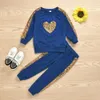 Dziewczyny Zestawy Odzieżowe Jesień Toddler Dzieci Z Długim Rękawem Love Cekin T-shirt + Spodnie 2 sztuk Baby Kidsswear Set 210515