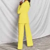 Deux pièces Blazer costume Sexy femme élégante veste et pantalon femme rose jaune Chic tenue bureau dames 210930