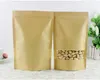 2021 Kraft Paper Bag Ziplock Stand Up Food Pouches with Clear Window Clear and Tear Notch Reusable Bags for Coffee Beans Seasoning Candy