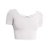 Yoga jurk vrouwelijke schoonheid terug korte mouwen t-shirt elastische sport fitness push-up kruis slanke actieve blouse tops vrouwen outfit