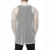 Vit Mesh See Through Cardigan T-shirt Men Sjal Krage Långärmad Hög Låg Hem Tee Shirt Homme Hip Hop Muskel Tops Camisetas 210522