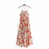 Spring Bohemian Floral Printed Backless Dress Holiday Women Empire Waist Spaghetti Strap Beach Sling Chic Dresses 210521