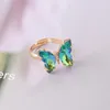 Cluster Rings Polychrome Crystal Butterfly Ring Fashion Temperament Sweet Romantic Female Jewelry Girl Wedding Gift