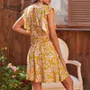 Surplice Neck Frill Trim High Waist Dresses Summer Women Holiday Boho Casual Ruffle Sleeve Floral A-Line Dress 210510