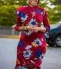 レディースプリントドレスレトロ花柄スリムパッケージヒップ女性オフィスレディースエレガントな上品なアフリカフェムメプラスサイズローブ210416