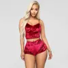 set sexy Moda donna Tinta unita Due pezzi Lingerie sexy Outfit Strap Crop Top con pantaloncini Set da notte Plus Size Q0706301n