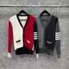 Tb Fashion Thom Sweaters Men Slim Fit V-neck Cardigans Clothing Patchwork Striped Cotton Autumn Winter Casual Coat