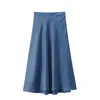 Женская юбка Корейский стиль A-Line Blue Blue Black High Taial Bandkle Длина Женщина Юбки Mujer Faldas Femme Jupes Saias Mulerher 210619