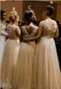 Black girl African Champagne Tulle Bridesmaid Dresses Different Style Same Color beaded Bling Sexy Prom Dresses Front Split Wedding 2021