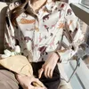HARAJUKU Hayvan Baskı Bayan Gömlek Vintage Zarif Şifon Bluz Bahar Sonbahar Uzun Kollu Kadın Hayvanat Bahçesi Giysileri Saten Tops 210416