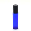 50pcs / parti 10ml parfymrulleflaska Refillerbar flaskor Essentiell oljevals på glas med metallkula Svart plastlock