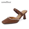 SOPHITINA Fashion Women Sandals Cover Toe Pearl Luxury TPR Shoes Square Toe Elastic Belt High-heeled Leather Female Shoes AO678 210513